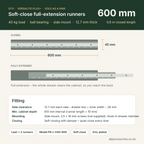 GTV Versalite PLUS 600 mm drawer runner dimensions and fitting clearances