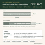GTV Versalite PRO 600 mm drawer runner dimensions and fitting clearances